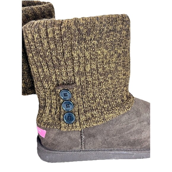 Isaac Mizrahi Suede Look Sweater Cuff Faux Fur Lined Booties Brown Womens Sz 10 - Picture 4 of 8